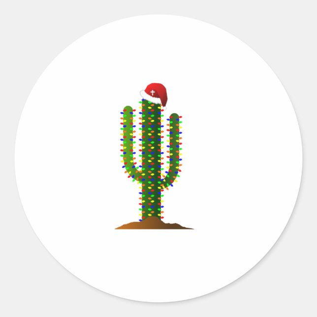Arizona Saguaro Cactus Christmas Lights Classic Round Sticker (Front)