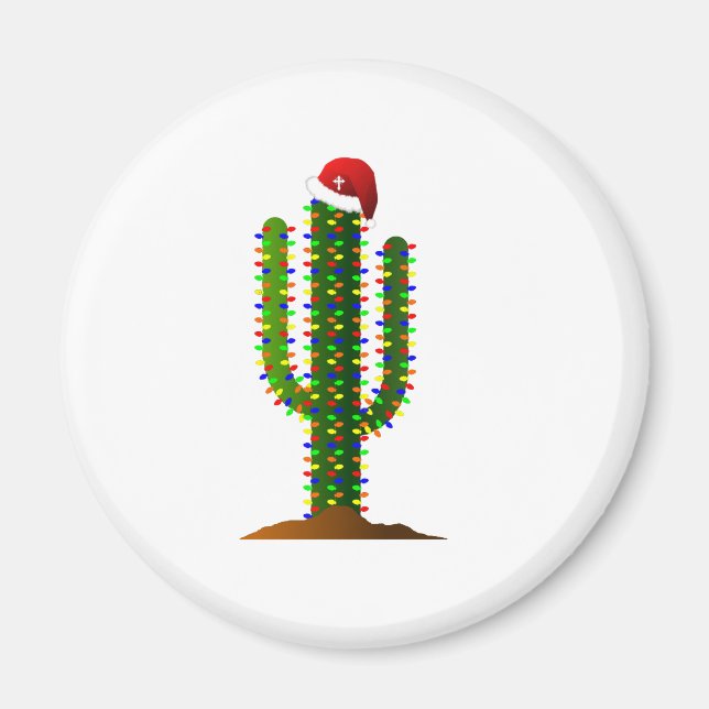 Arizona Saguaro Cactus Christmas Lights Magnet (Front)