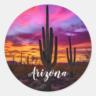 Arizona Saguaro Cactus Southwestern Desert Sunset Classic Round Sticker