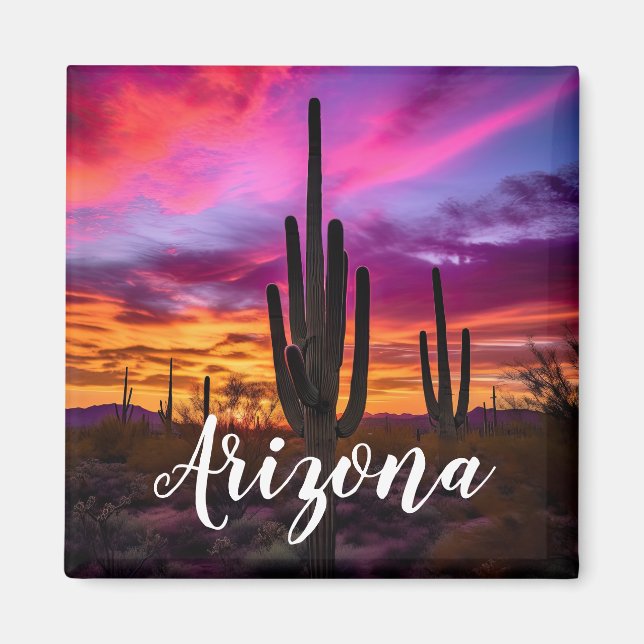 Arizona Saguaro Cactus Southwestern Desert Sunset Magnet (Front)