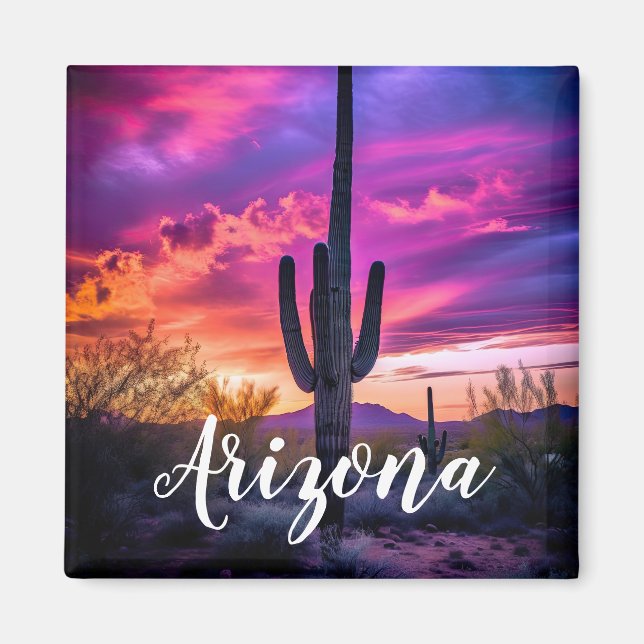 Arizona Saguaro Cactus Southwestern Desert Sunset Magnet (Front)
