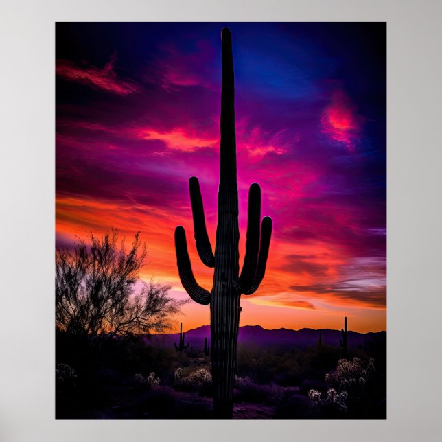 Arizona Saguaro Cactus Southwestern Desert Sunset Poster (Front)