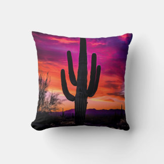 Arizona Saguaro Cactus Southwestern Desert Sunset Throw Pillow