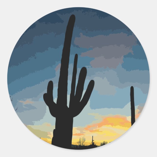 Arizona Saguaro Cactus Southwestern Sunset Classic Round Sticker (Front)