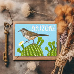 Arizona Saguaro Cactus Wren Cute Bird Nature  Postcard<br><div class="desc">Check out this colourful cactus and wren drawing.
 
 Visit my shop for more or let me know if you'd like something custom!</div>