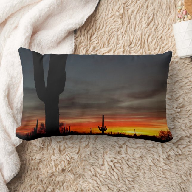 Arizona Sonoran Desert Sunset / Saguaro Cactus Lumbar Pillow (Blanket)