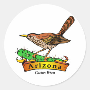 Arizona St. Flower Cactus Wren Classic Round Sticker