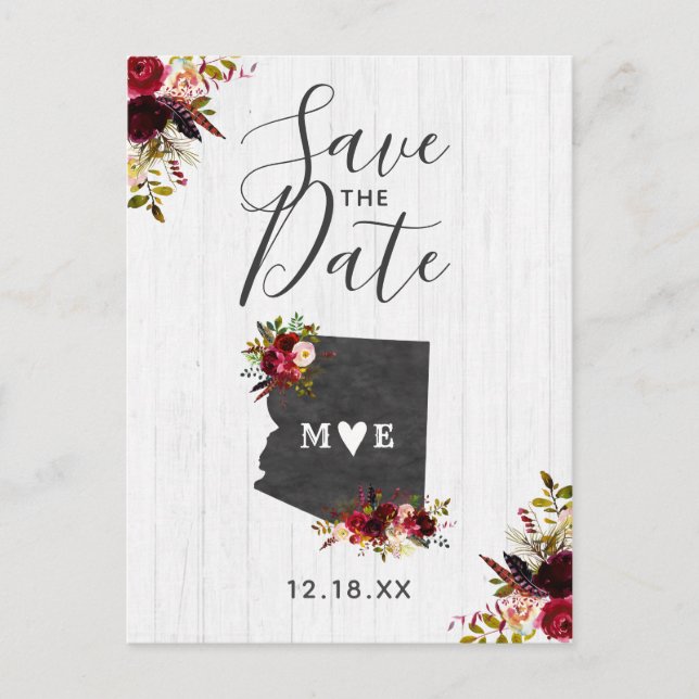 Arizona State Destination Rustic Save the Date Announcement Postcard (Front)
