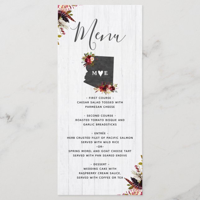 Arizona State Destination Rustic Wedding Menu (Front)