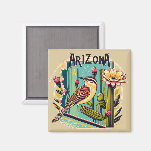 Arizona State Flower and Bird Cactus Wren Magnet