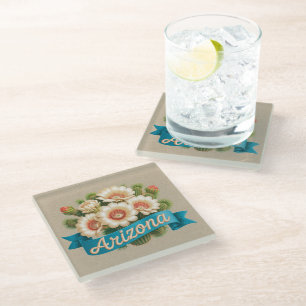 Arizona State Flowers Emblem Glass Coaster