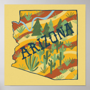 Arizona State Illustrated Map Poster