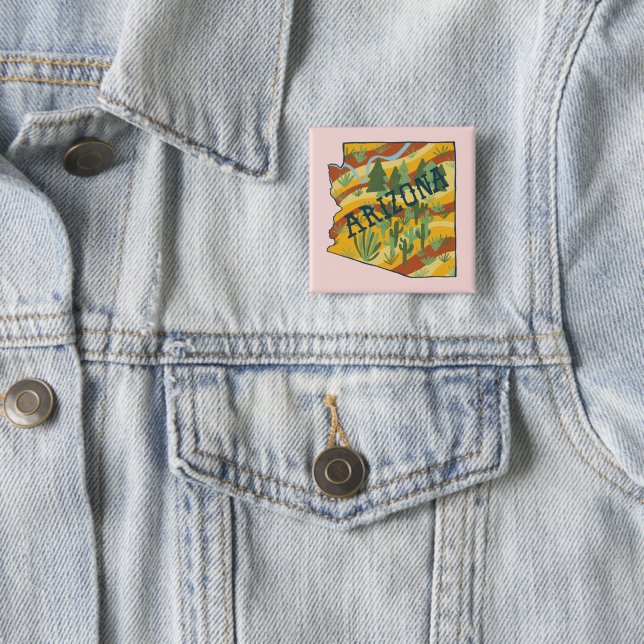 Arizona State Map Illustration 2 Inch Square Button (In Situ)