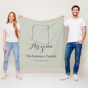 Arizona state map outline family personalized fleece blanket