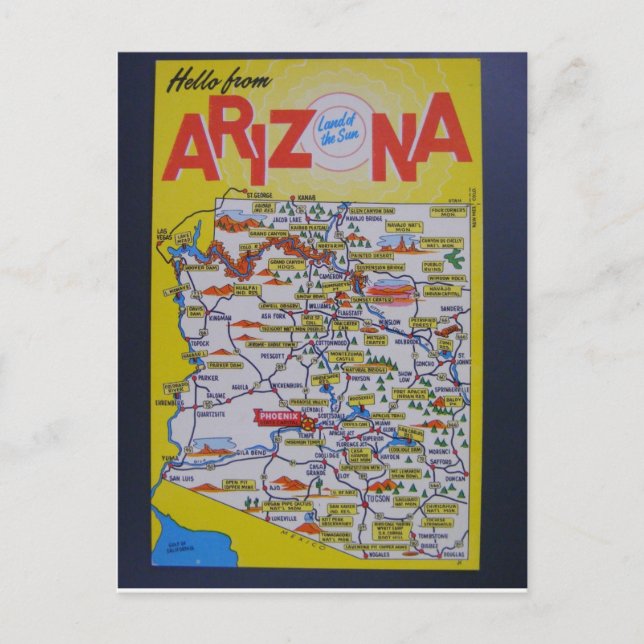 Arizona State Map Postcard (Front)