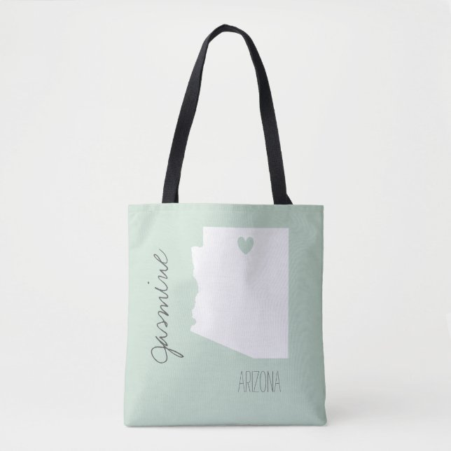 Arizona state map with heart personalize name tote bag (Front)