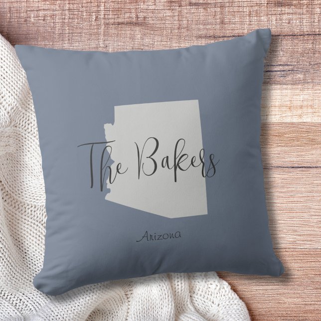 Arizona State Outline Family Name Throw Pillow (Show pride for your state and personalize it!  "love makes this house a home in <your state>")