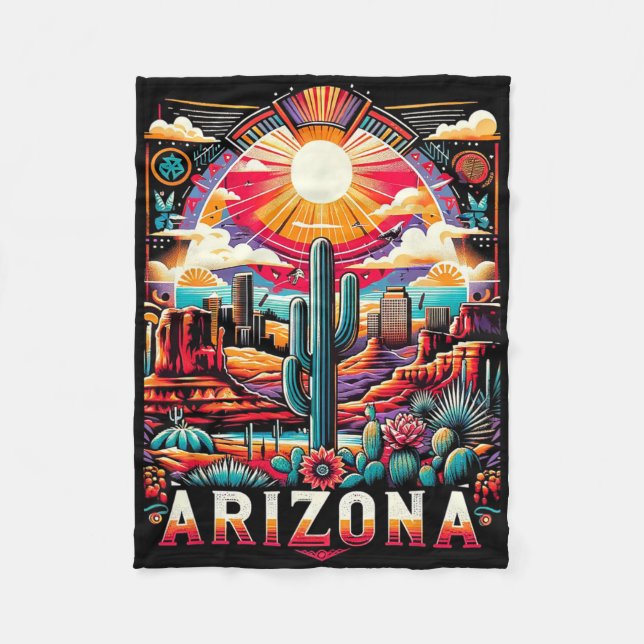 Arizona State Shirt Az Retro Desert Cactus Family  Fleece Blanket (Front)
