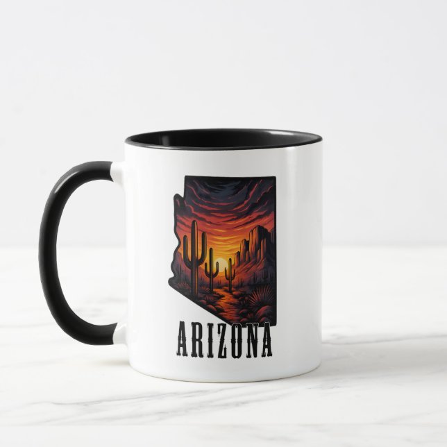 Arizona State Tattoo Style Desert Sunset $ Cactus Mug (Left)