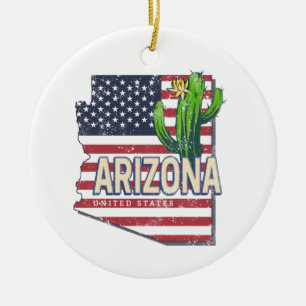 Arizona State United States Retro Map Vintage USA Ceramic Ornament