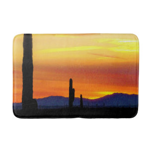 Arizona Sunset / Bright Orange / Cactus Silhouette Bath Mat