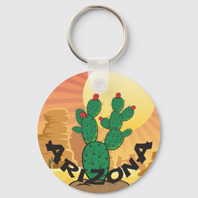 ARIZONA Sunset Prickly Pear Cactus Keychain (Front)