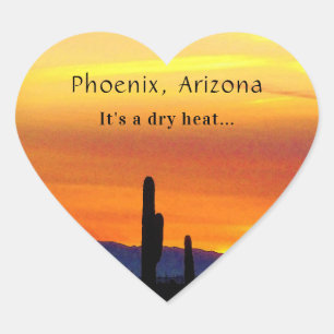 Arizona Sunset Saguaro Cactus It's Dry Heat Heart Sticker
