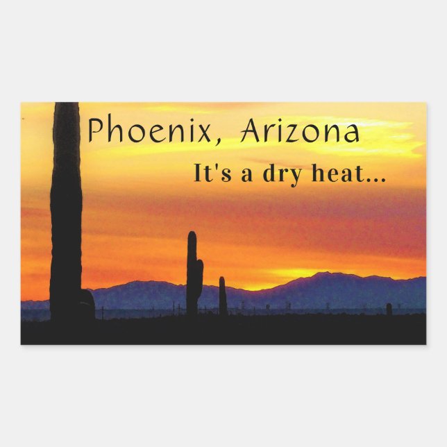 Arizona Sunset Saguaro Cactus It's Dry Heat Sticker (Front)