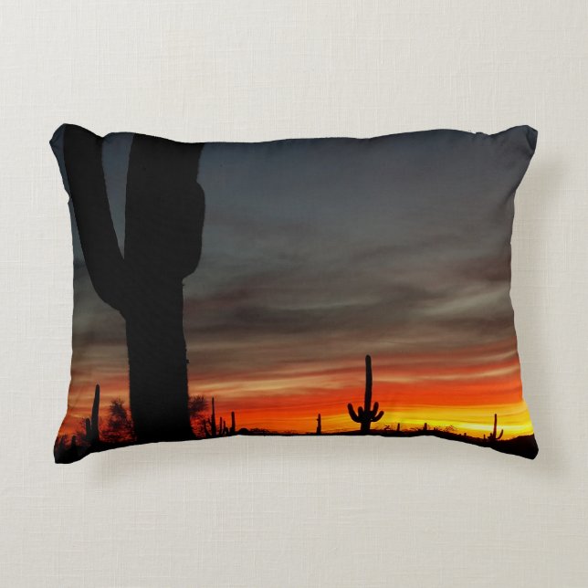 Arizona Sunset Sonoran Desert With Saguaro Cactus Accent Pillow (Front)