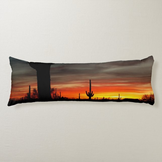 Arizona Sunset Sonoran Desert With Saguaro Cactus Body Pillow (Front)
