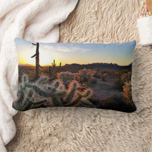 Arizona Sunset Sonoran Desert With Saguaro Cactus Lumbar Pillow