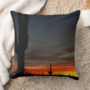 Arizona Sunset Sonoran Desert With Saguaro Cactus Throw Pillow