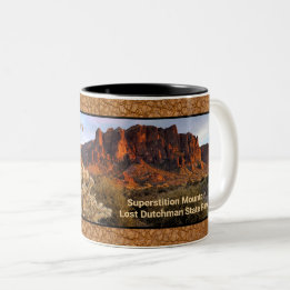Arizona Superstition Mountain Cactus Faux Leather Two-Tone Coffee Mug