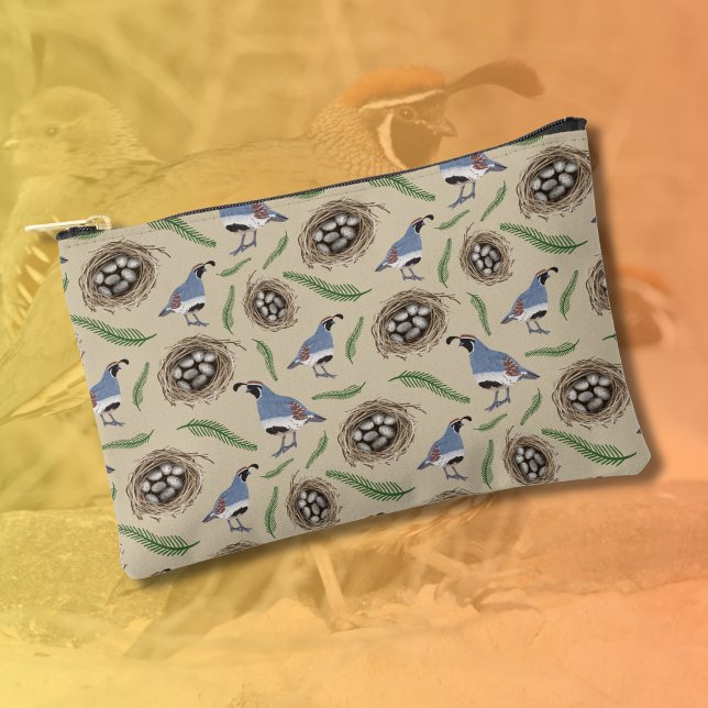 Arizona-Themed Hand-Drawn Gambel's Quail Pattern Accessory Pouch (Creator Uploaded)