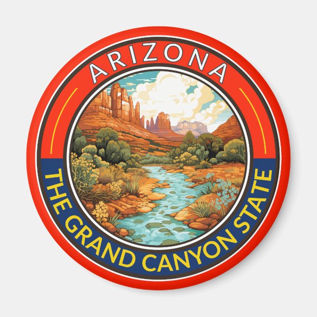 Arizona Travel Art Badge Magnet (Front)