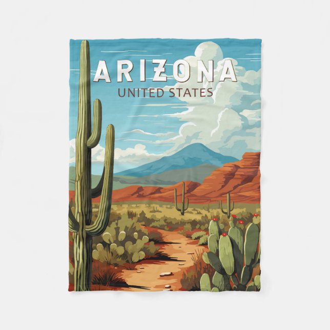Arizona Travel Art Vintage Fleece Blanket (Front)