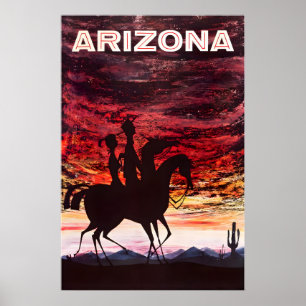 Arizona Travel Poster Desert Sunset Art Cowboy
