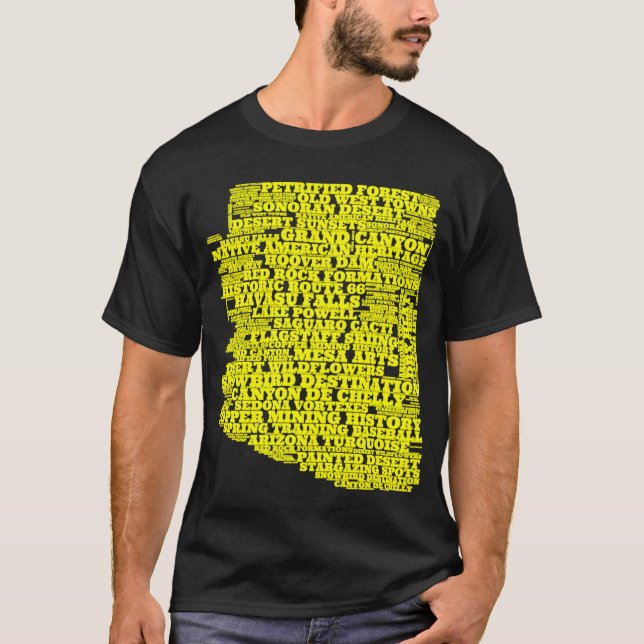 Arizona Typography Art Yellow and Navy Blue T-Shirt (Front)