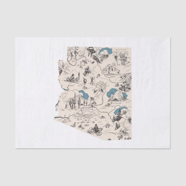 Arizona Vintage Picture Map Tissue Paper (Front)