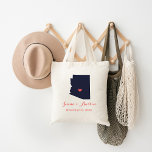 Arizona Wedding Welcome Tote Bag<br><div class="desc">Welcome out of town wedding guests with a bag full of snacks and treats personalized with the state where you're getting married and the bride and groom's names and wedding date. Click Customize It to move the heart to show any city or location on the state map. Use the design...</div>