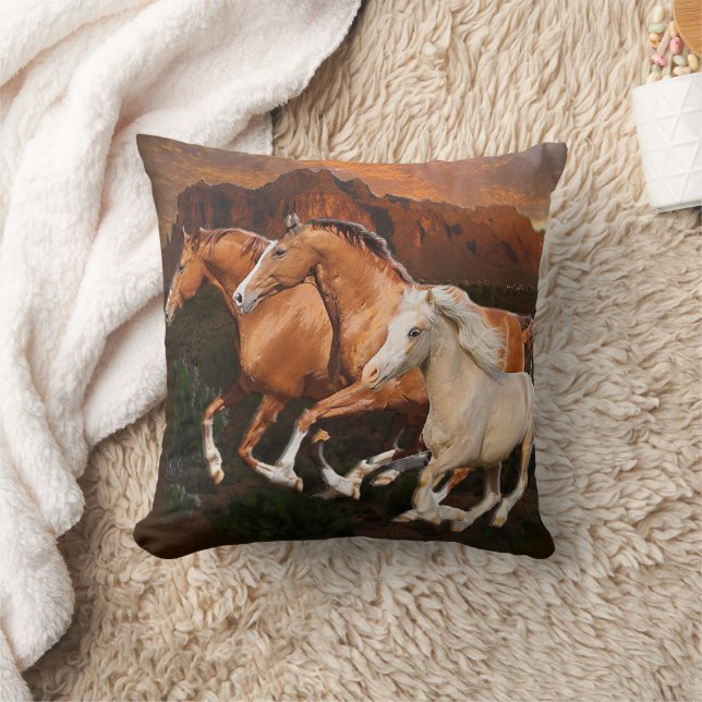 Arizona Wild horses Throw Pillow (Blanket)