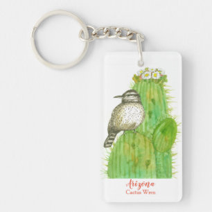 Arizona Wildlife Cactus Wren Bird Saguaro  Keychain