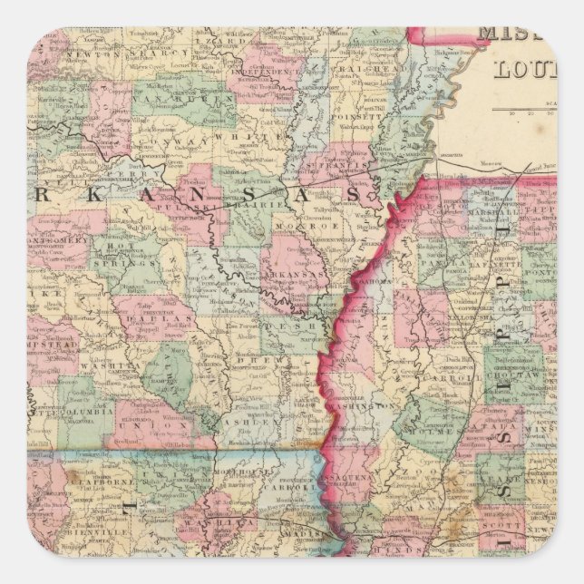 Ark, Miss, La Map by Mitchell Square Sticker (Front)