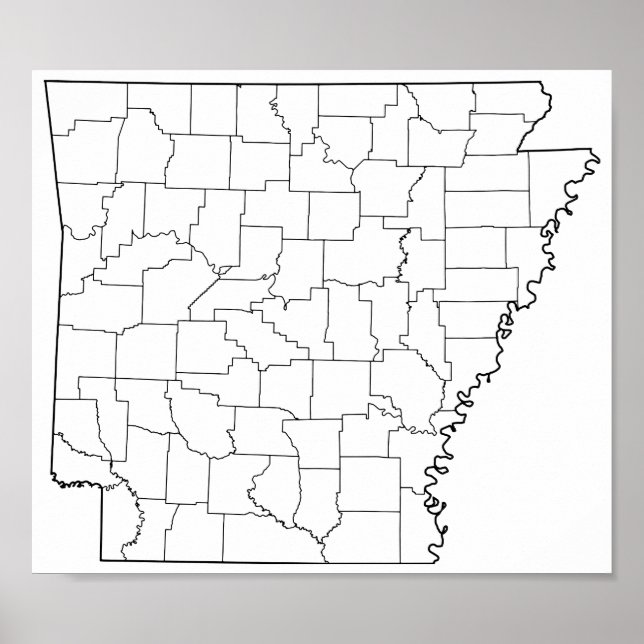 Arkansas Counties Blank Outline Map Poster (Front)