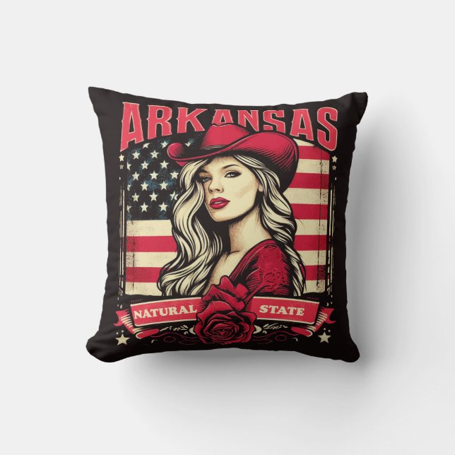 Arkansas Cowgirl Throw Pillow (Front)