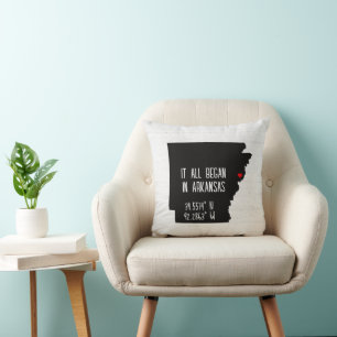 Arkansas GPS Coordinates with Heart Throw Pillow