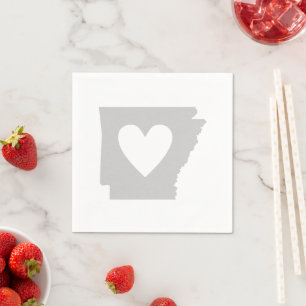 Arkansas Grey Map Shape Heart Arkansan Paper Party Napkin