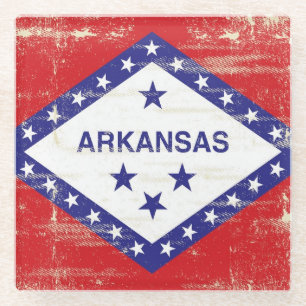 Arkansas grunge Flag Glass Coaster