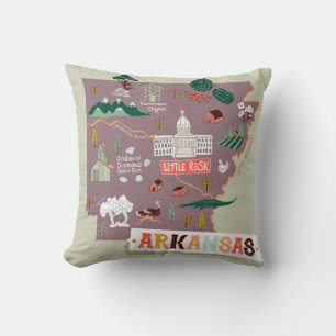 Arkansas Illustrated: USA Travel Map Throw Pillow