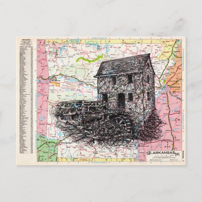 Arkansas Map Art Postcard (Front)